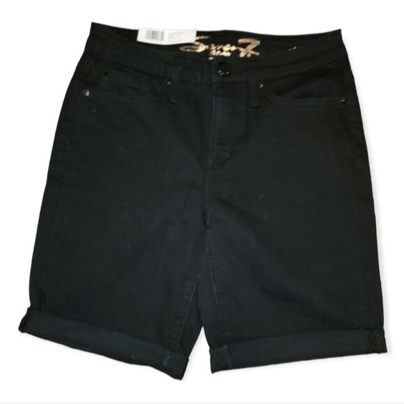 Seven7 Black Super Soft Stretch Rolled Cuff Sunset Bermuda Shorts Size 4 - Picture 2 of 11